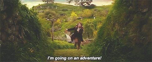 Frodo happily running with the caption 'I'm going on an adventure!'