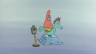 Patrick Star riding a sea horse machine